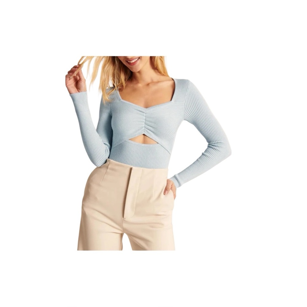 Abercrombie & Fitch Ribbed Sweater Sweetheart Cut Out Long Sleeve Bodysuit